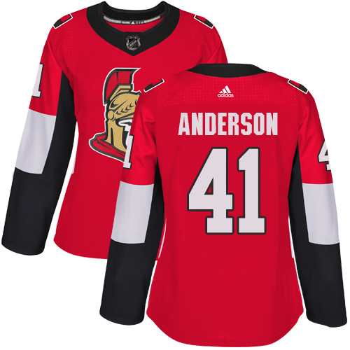 Adidas Senators #41 Craig Anderson Red Home Authentic Women's Stitched NHL Jersey - Click Image to Close